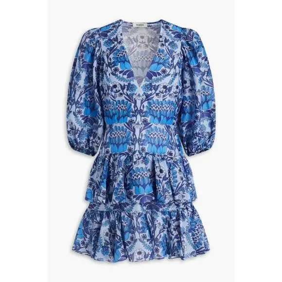 SANDRO PARIS Linen Blend Floral Tiered Mini Dress Net-A-Porter 38 6 M $520 - Picture 2 of 14